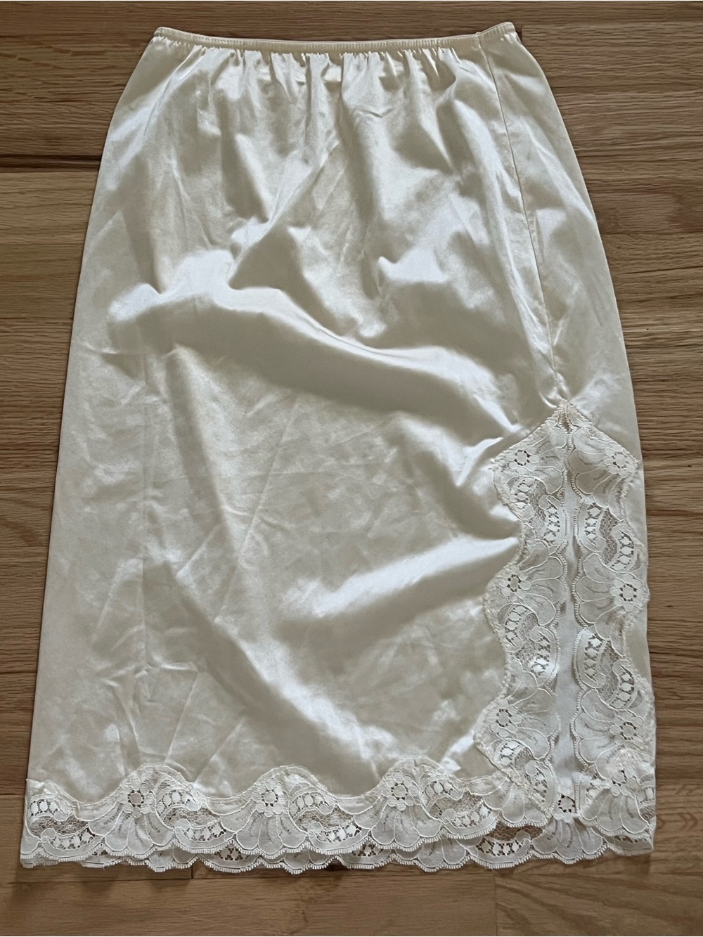 Vintage Classic Greenco Maid Satin Half Slip with Lace Trim - Cream